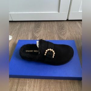 STUART WEITZMAN Piper Chill Embellished Suede & Shearling Lined Mules Size 6